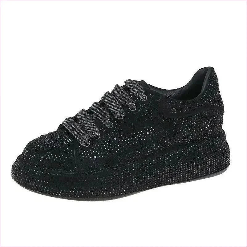 Ladies Rhinestone Bling Thick Sole Lace Up Leisure Shoes - Pleasures and Sins