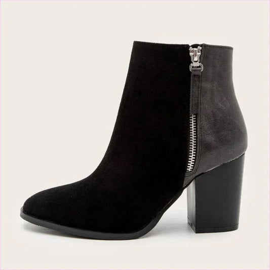 Ladies Short Faux Suede Colour Block High Heel Boots - Pleasures and Sins