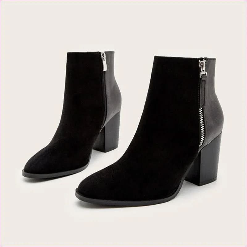 Ladies Short Faux Suede Colour Block High Heel Boots - Pleasures and Sins