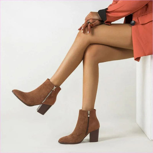 Ladies Short Faux Suede Colour Block High Heel Boots - Pleasures and Sins