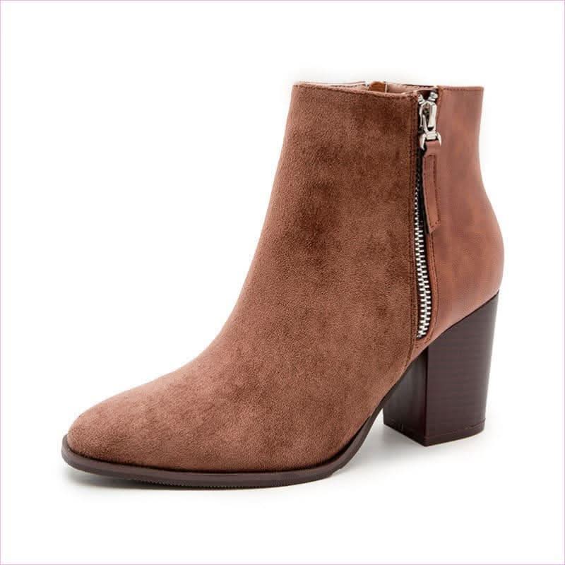 Ladies Short Faux Suede Colour Block High Heel Boots - Pleasures and Sins