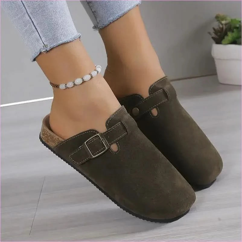 Ladies Suede Clog Sandals Boston Unisex Backless with Cork Sole - Pleasures and Sins