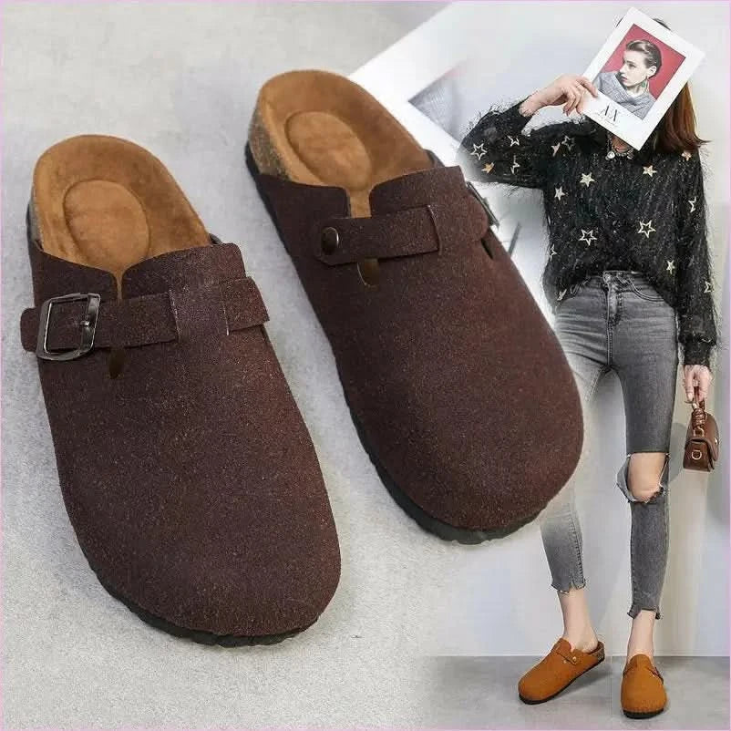 Ladies Suede Clog Sandals Boston Unisex Backless with Cork Sole - Pleasures and Sins