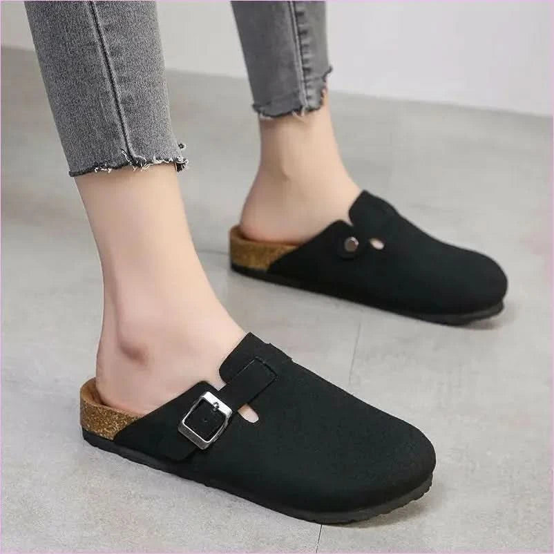 Ladies Suede Clog Sandals Boston Unisex Backless with Cork Sole - Pleasures and Sins