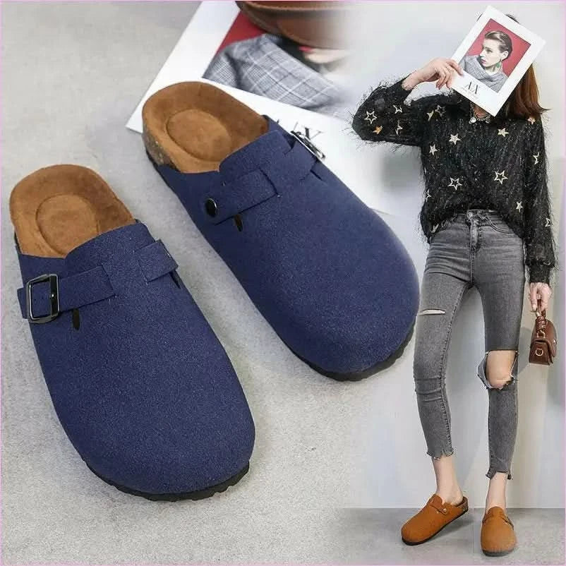 Ladies Suede Clog Sandals Boston Unisex Backless with Cork Sole - Pleasures and Sins