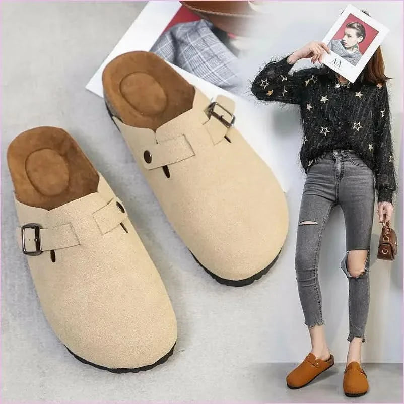 Ladies Suede Clog Sandals Boston Unisex Backless with Cork Sole - Pleasures and Sins