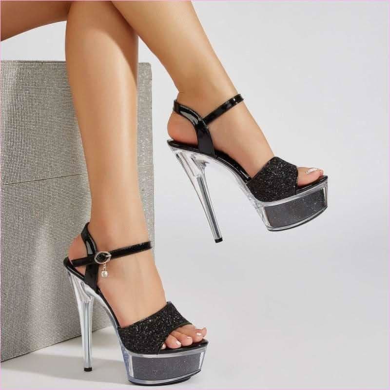 Ladies Transparent Crystal Heel Glitter Platform Heels Open-toe Sandals - Pleasures and Sins
