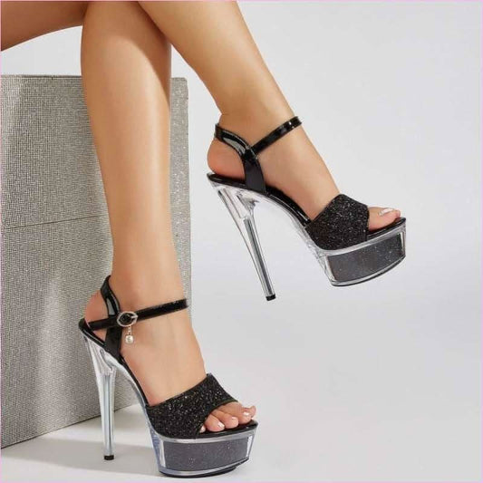 Ladies Transparent Crystal Heel Glitter Platform Heels Open-toe Sandals - Pleasures and Sins