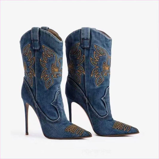 Ladies Western Cowboy Style High Heel Pointed Toe Boots - Pleasures and Sins