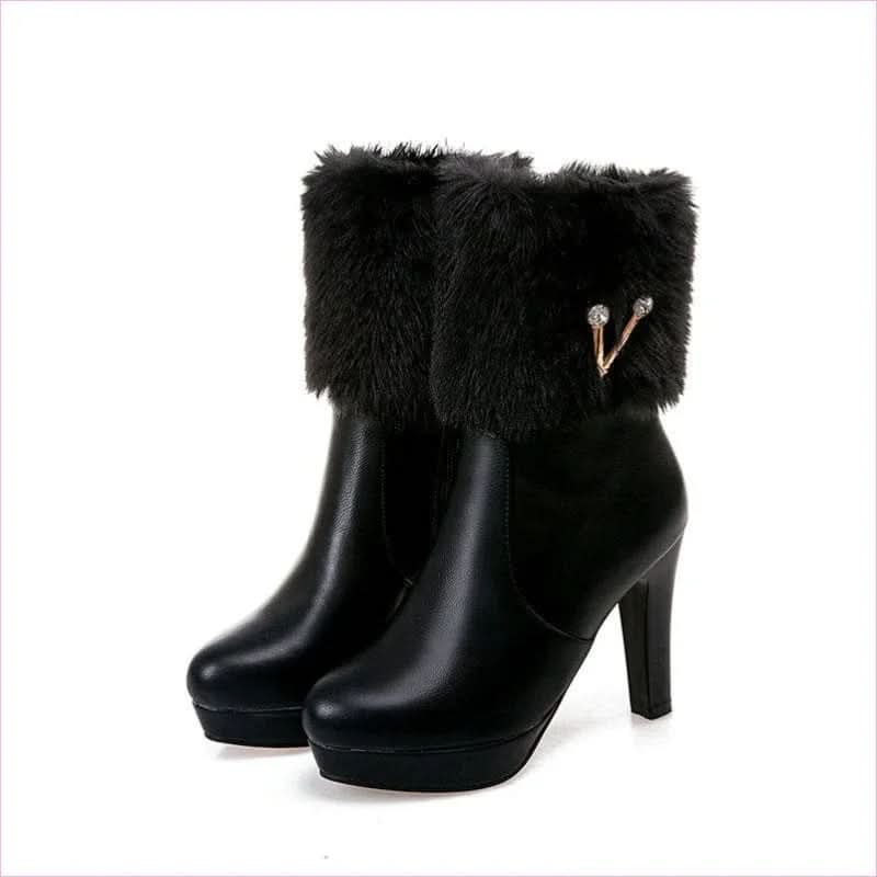 Ladies Winter Short Snow Chunky Heel Fur Booties for Stylish Comfort - Pleasures and Sins