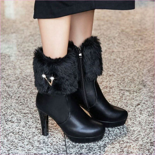 Ladies Winter Short Snow Chunky Heel Fur Booties for Stylish Comfort - Pleasures and Sins