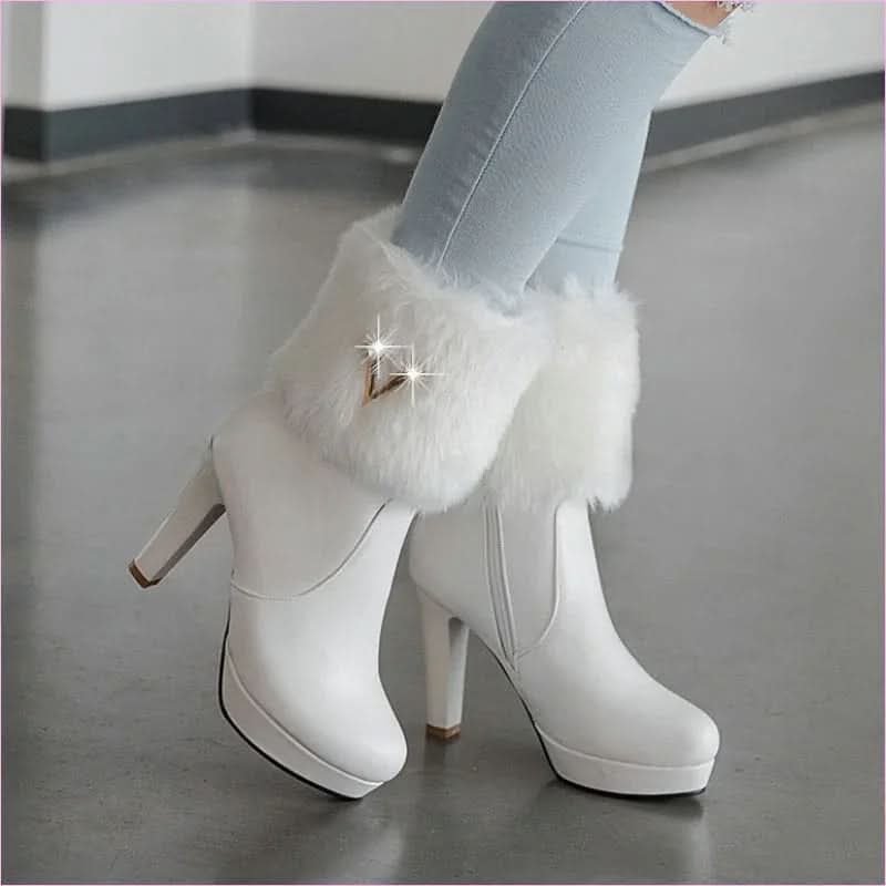 Ladies Winter Short Snow Chunky Heel Fur Booties for Stylish Comfort - Pleasures and Sins