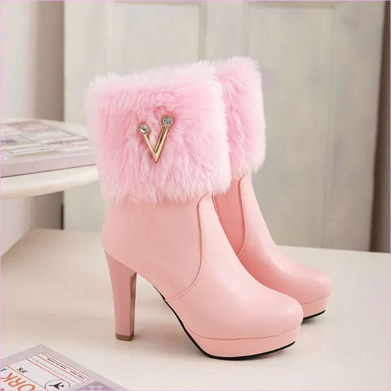 Ladies Winter Short Snow Chunky Heel Fur Booties for Stylish Comfort - Pleasures and Sins