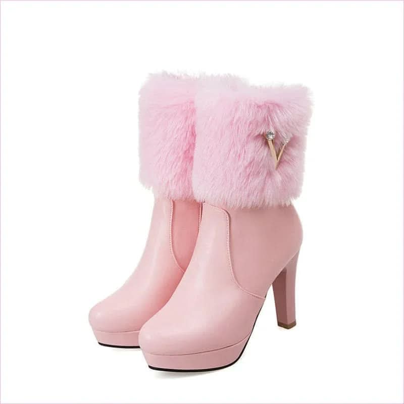 Ladies Winter Short Snow Chunky Heel Fur Booties for Stylish Comfort - Pleasures and Sins