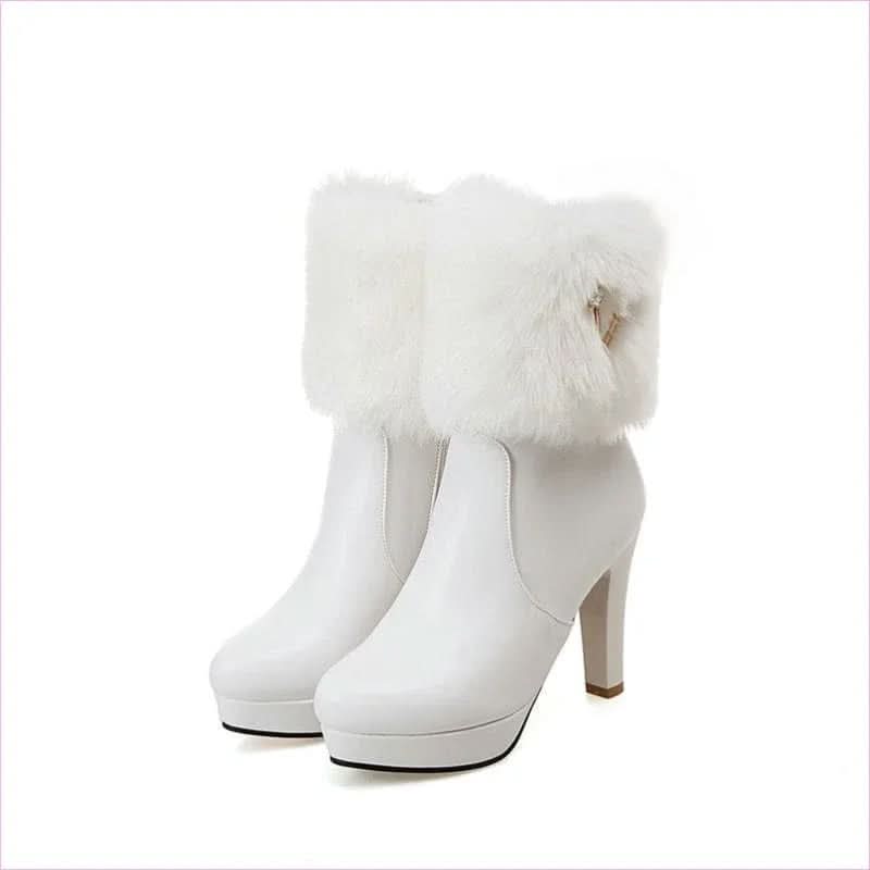 Ladies Winter Short Snow Chunky Heel Fur Booties for Stylish Comfort - Pleasures and Sins