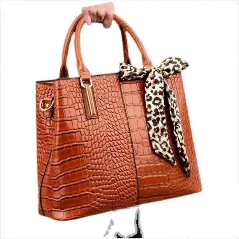 Large Capacity Crocodile Pattern Handbag Set with Wallet and Clutch - Pleasures and Sins