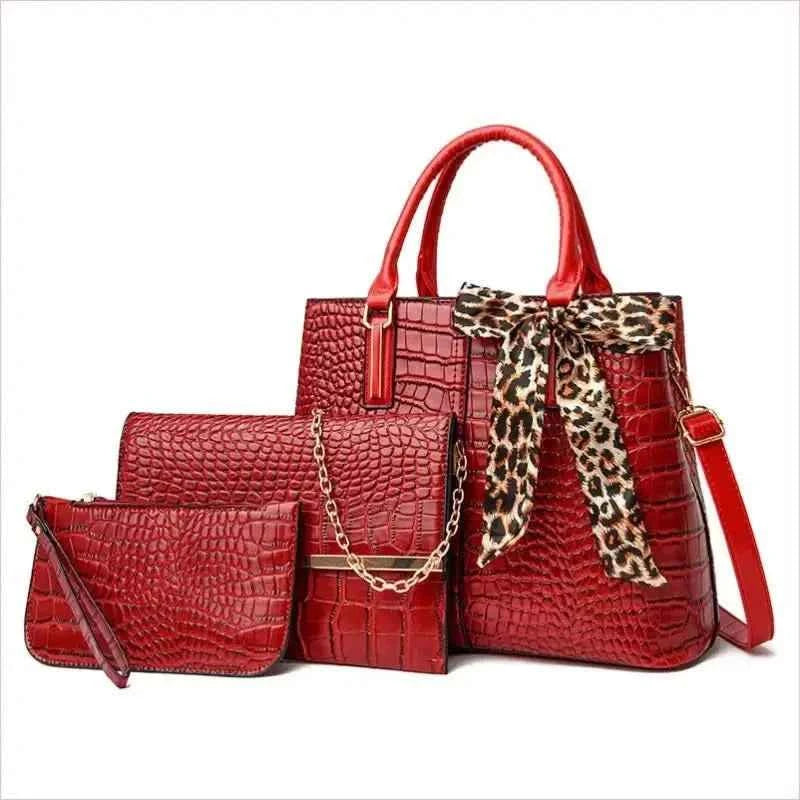 Large Capacity Crocodile Pattern Handbag Set with Wallet and Clutch - Pleasures and Sins