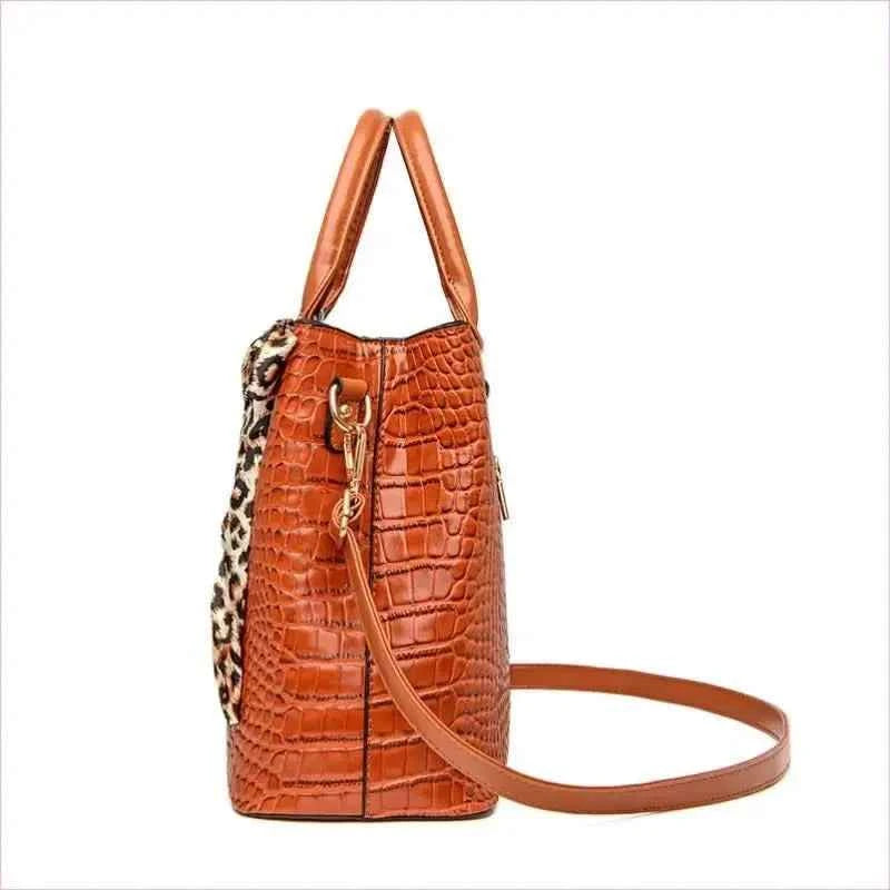Large Capacity Crocodile Pattern Handbag Set with Wallet and Clutch - Pleasures and Sins