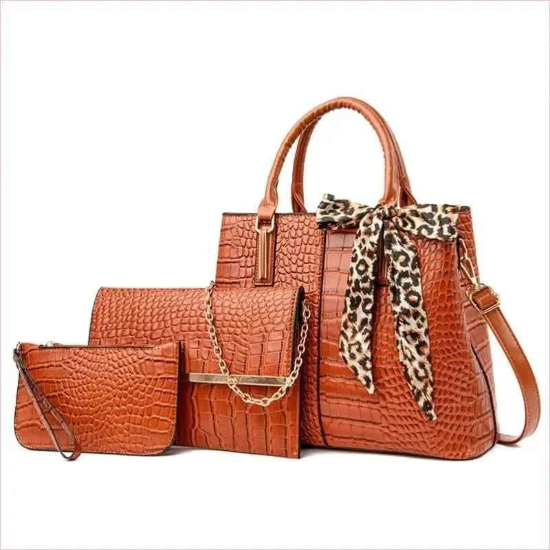 Large Capacity Crocodile Pattern Handbag Set with Wallet and Clutch - Pleasures and Sins