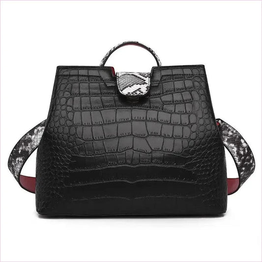 Large Capacity Crocodile Pattern Handbag with Snakeskin Strap - Pleasures and Sins