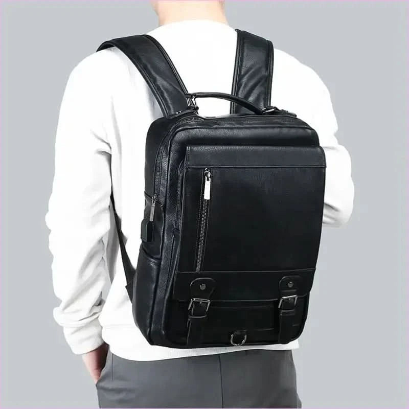 Large Capacity Usb Charging Backpack in Men's Faux Leather - Pleasures and Sins