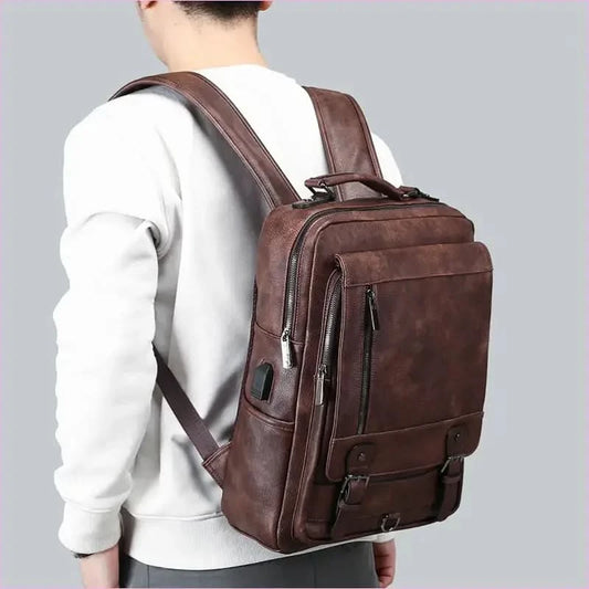 Large Capacity Usb Charging Backpack in Men's Faux Leather - Pleasures and Sins