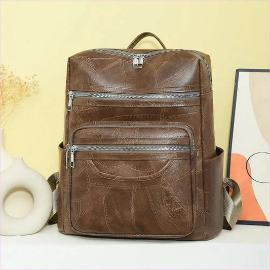 Large Capacity Women's Pu Leather Backpack in Brown - Pleasures and Sins
