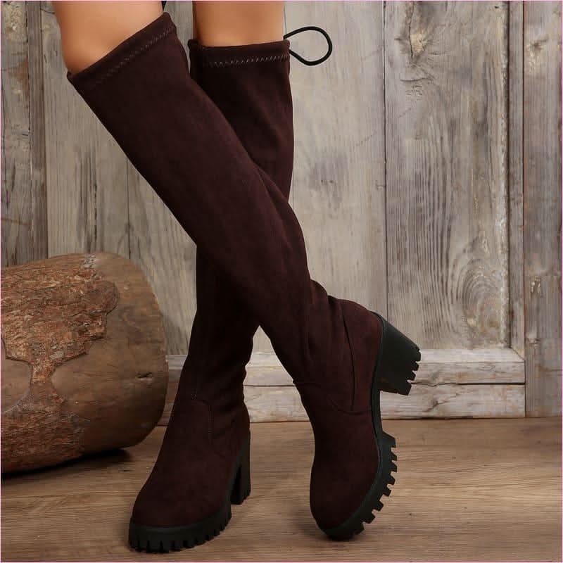 Leopard Print Over the Knee Boots with Chunky Heels - Pleasures and Sins