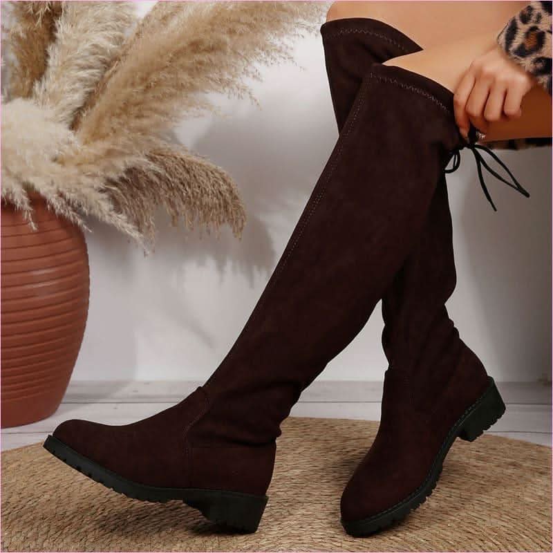Leopard Print Over the Knee Boots with Chunky Heels - Pleasures and Sins