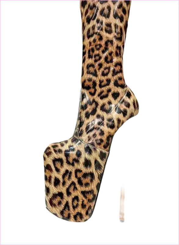 Leopard Print Patent Thigh Length Unisex Boots for Bold Styles - Pleasures and Sins