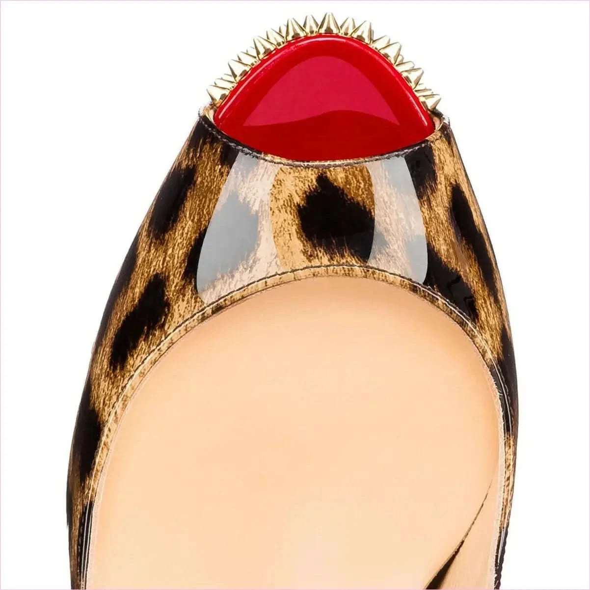 Leopard Print Women’s Peep Toe Studded High Heels - Pleasures and Sins