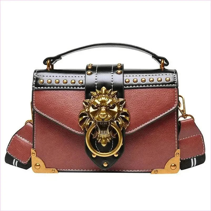 Lions Head Studded Handbag for a Chic Single Shoulder Crossbody Look - Pleasures and Sins