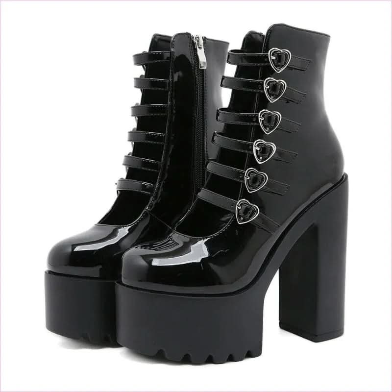 Love Heart Waterproof Platform Boots with Chunky Heel for Bold Style - Pleasures and Sins