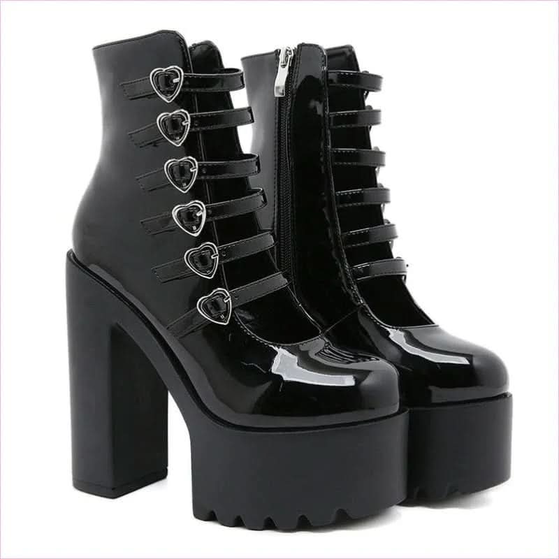 Love Heart Waterproof Platform Boots with Chunky Heel for Bold Style - Pleasures and Sins