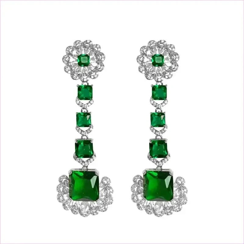 Luxurious Green Square Earrings with Emerald and Diamond Elegance - Pleasures and Sins