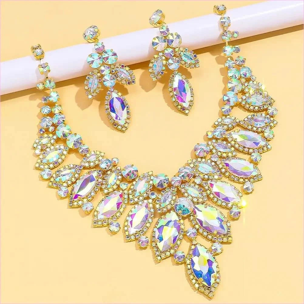 Luxury Black Rhinestone Drag Queen Necklace and Earrings Set - Pleasures and Sins