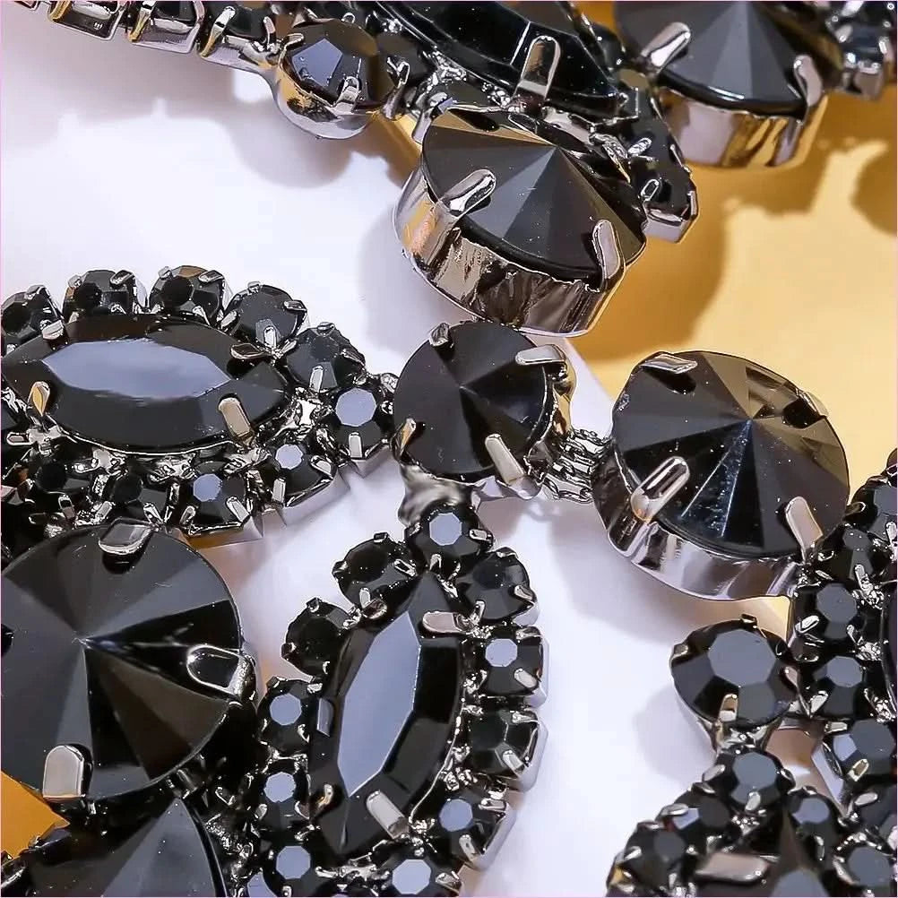 Luxury Black Rhinestone Drag Queen Necklace and Earrings Set - Pleasures and Sins