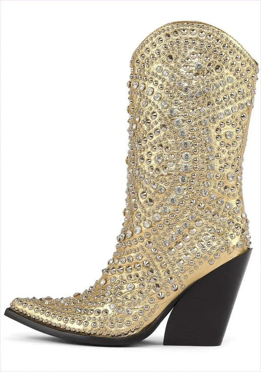 Luxury Crystal Encrusted Western Boots with Pointed Toe Elegance - Pleasures and Sins