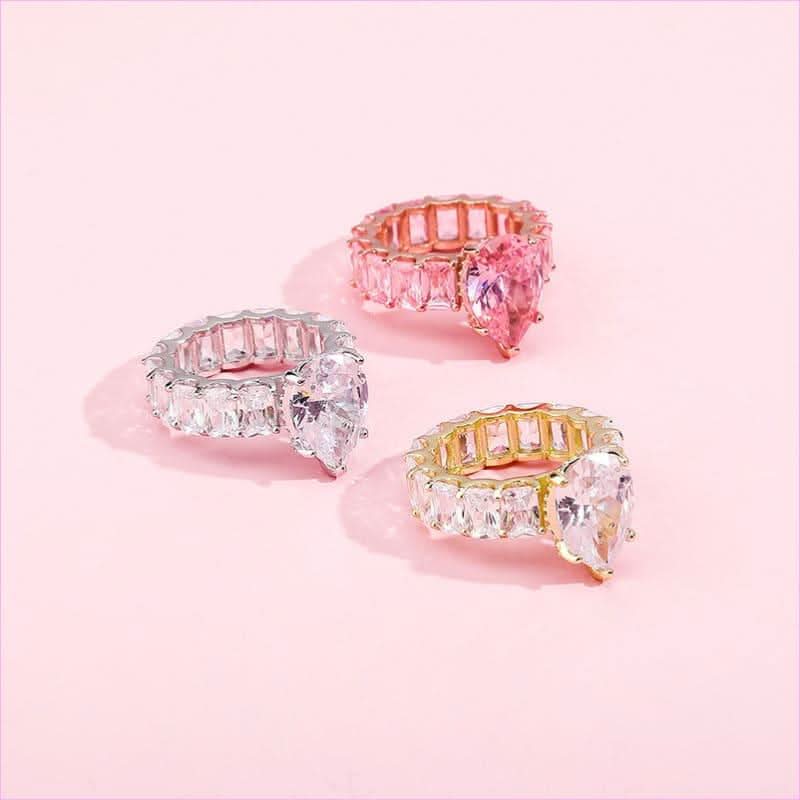 Luxury Iced Bling Water Drop Pinky Baguette Ring for Sophisticated Style - Pleasures and Sins