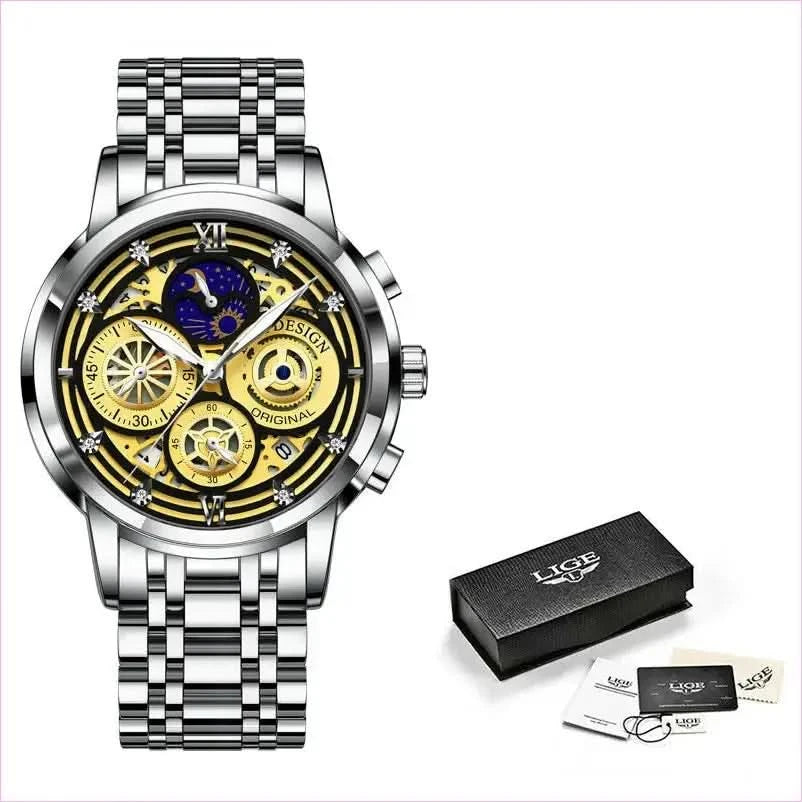 Luxury Mens Quartz Skeleton Waterproof Multifunctional Watch - Pleasures and Sins