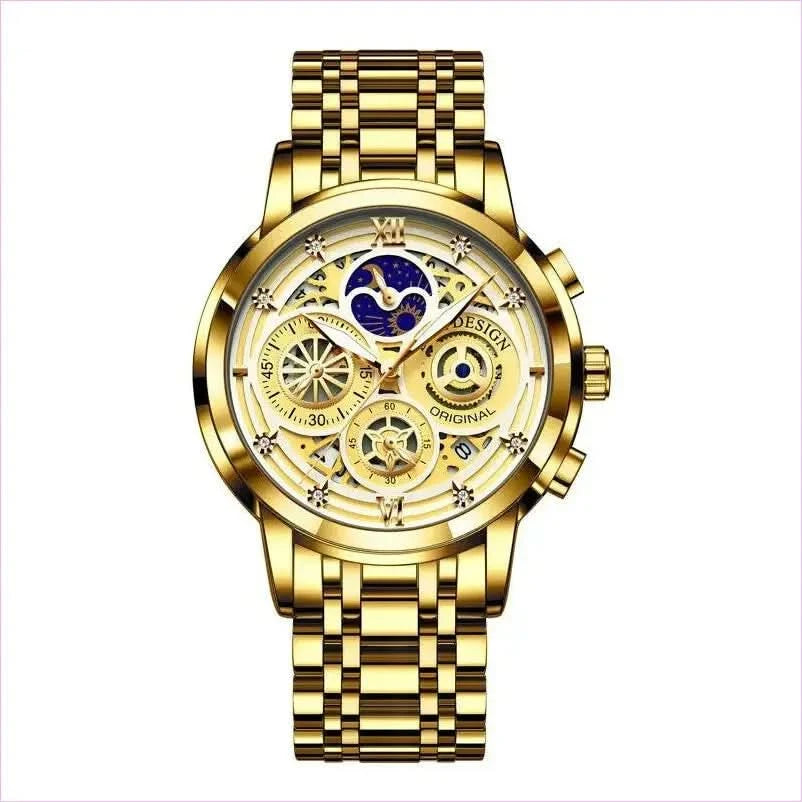 Luxury Mens Quartz Skeleton Waterproof Multifunctional Watch - Pleasures and Sins