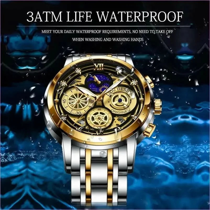 Luxury Mens Quartz Skeleton Waterproof Multifunctional Watch - Pleasures and Sins