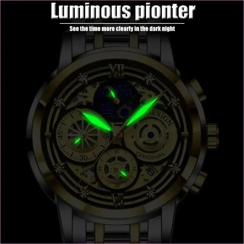 Luxury Mens Quartz Skeleton Waterproof Multifunctional Watch - Pleasures and Sins