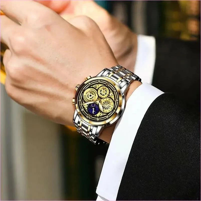 Luxury Mens Quartz Skeleton Waterproof Multifunctional Watch - Pleasures and Sins