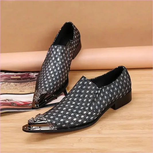 Luxury Mens Slip-on Leather Shoes with Metal Toe Caps - Pleasures and Sins
