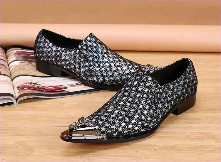 Luxury Mens Slip-on Leather Shoes with Metal Toe Caps - Pleasures and Sins