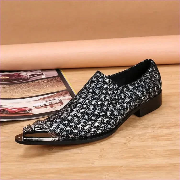 Luxury Mens Slip-on Leather Shoes with Metal Toe Caps - Pleasures and Sins