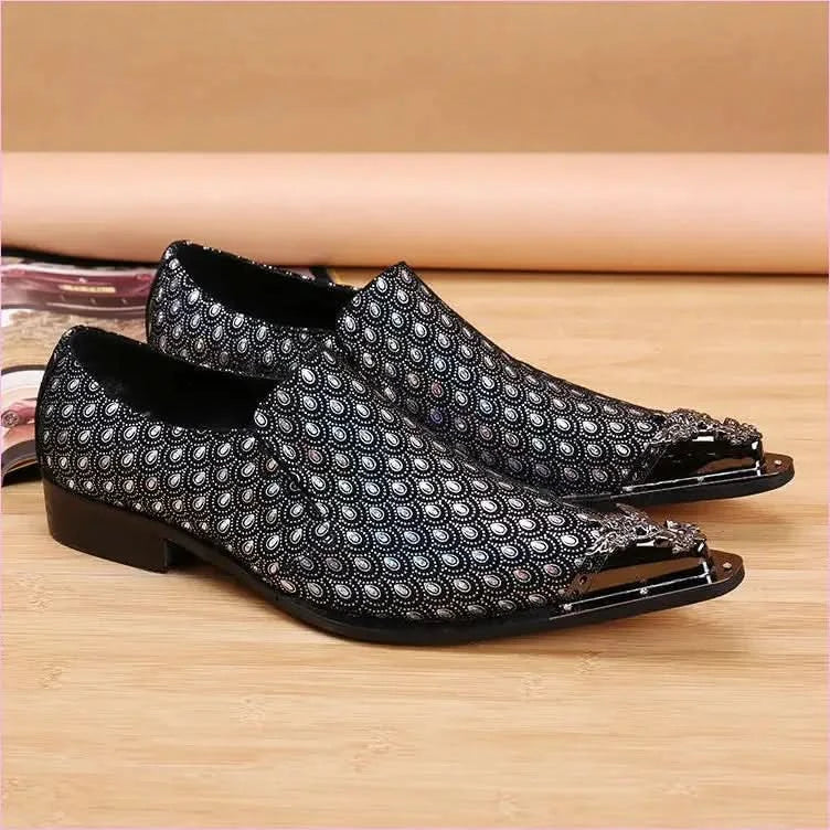 Luxury Mens Slip-on Leather Shoes with Metal Toe Caps - Pleasures and Sins