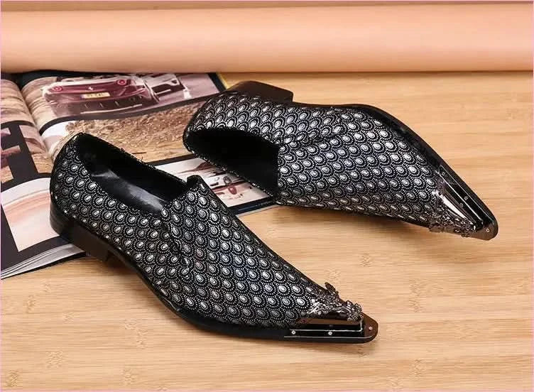 Luxury Mens Slip-on Leather Shoes with Metal Toe Caps - Pleasures and Sins