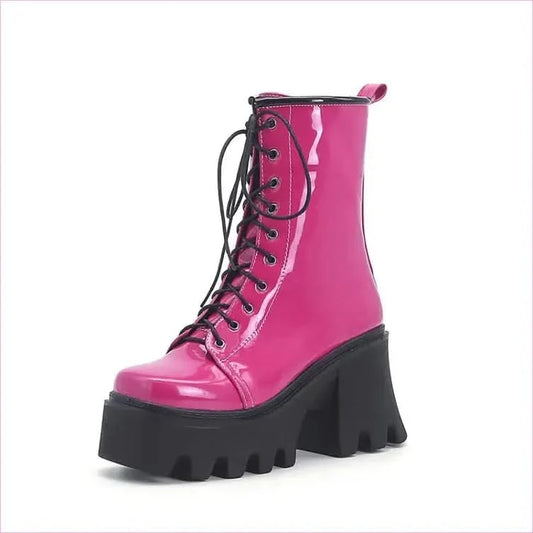 Luxury Patent Boots with Black Soles and Thick Heels - Pleasures and Sins